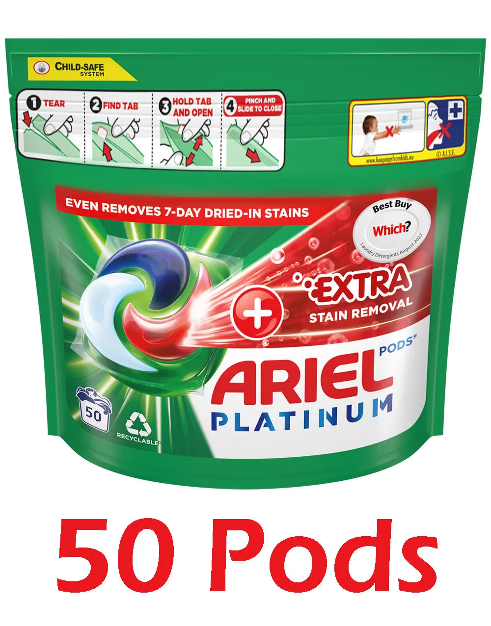 Ariel Platinum Washing Pods 50 Washes  Extra Stain Removal