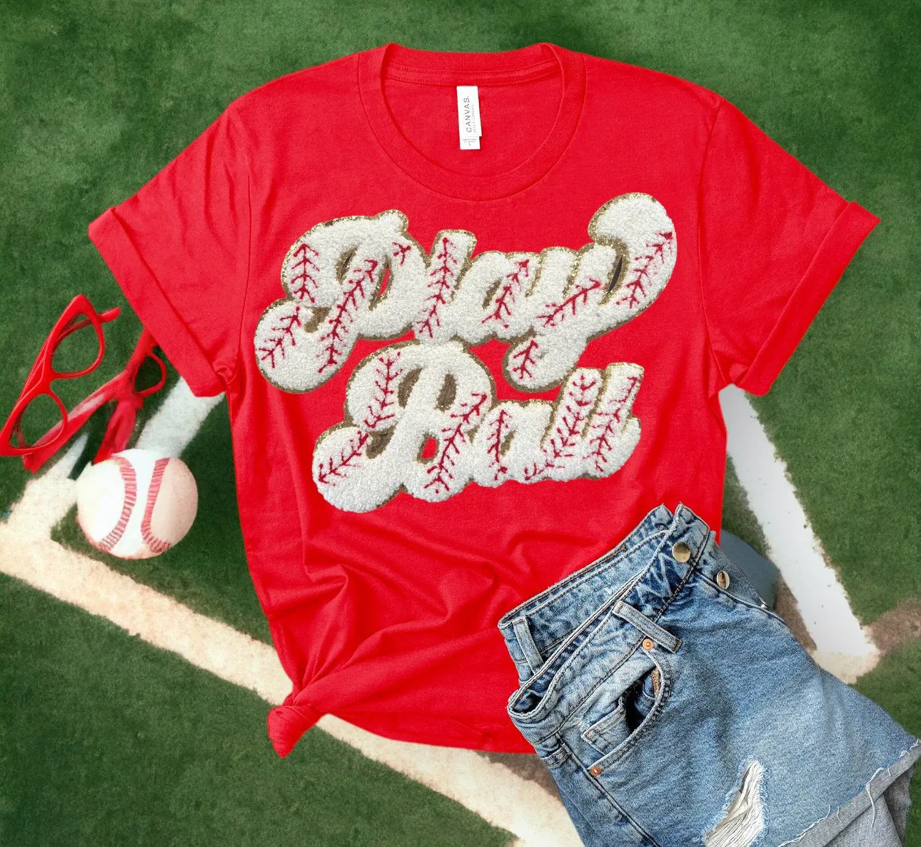 Chenille Baseball Play Ball Tanks & Tees