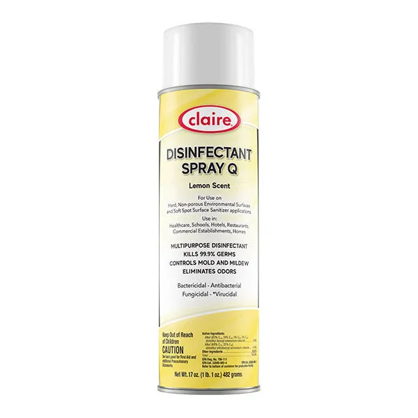 Claire® Lemon Scent Multi-Purpose Disinfectant Spray Q (17 oz Aerosol Cans) - Case of 12