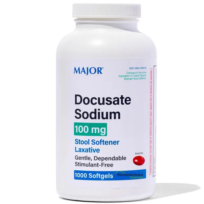 Docusate Sodium 100 mg Stool Softener Laxative Softgels 1000 Count (Bulk Bottle)