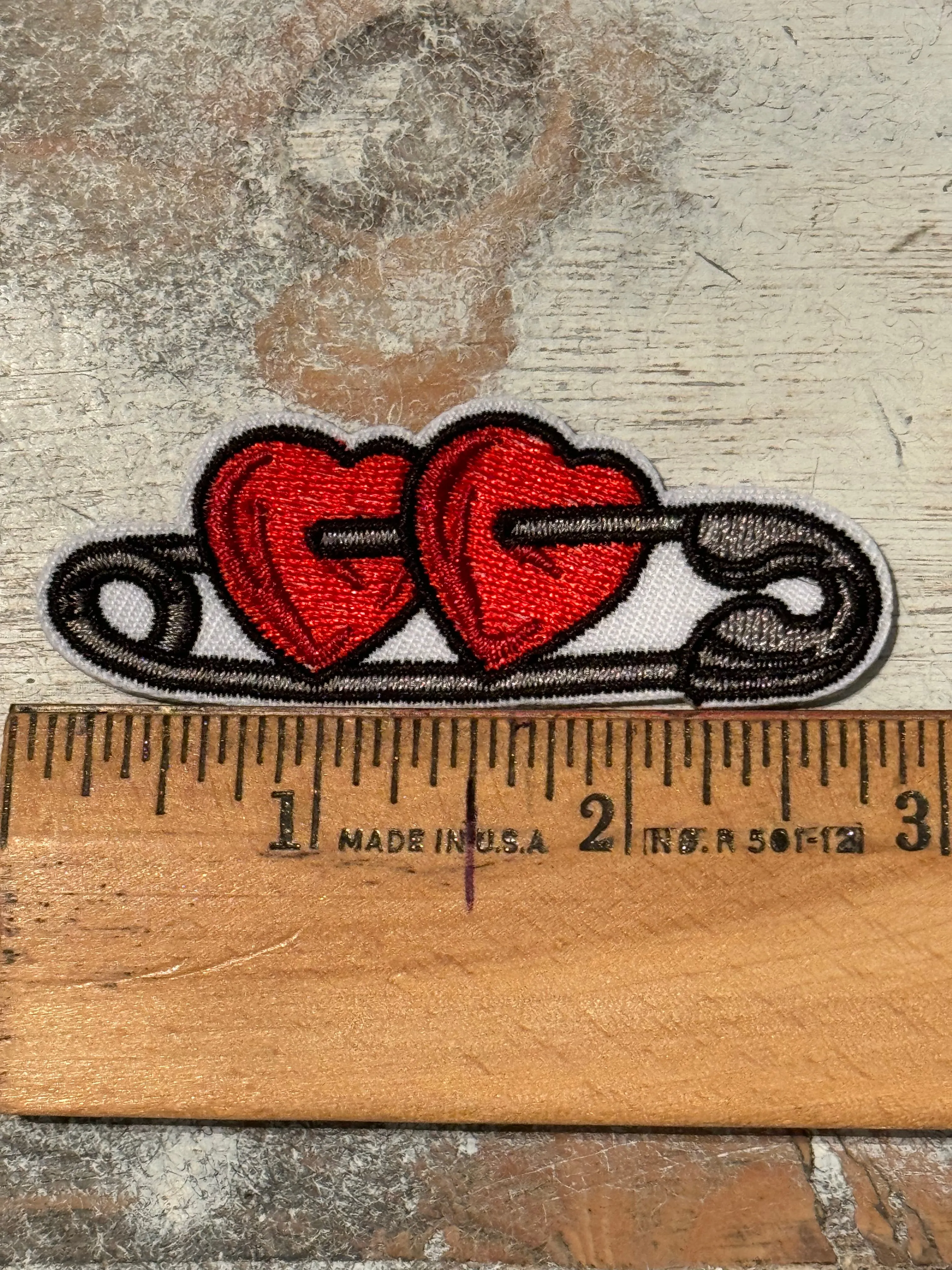 Safety Pin Hearts Iron On Patch