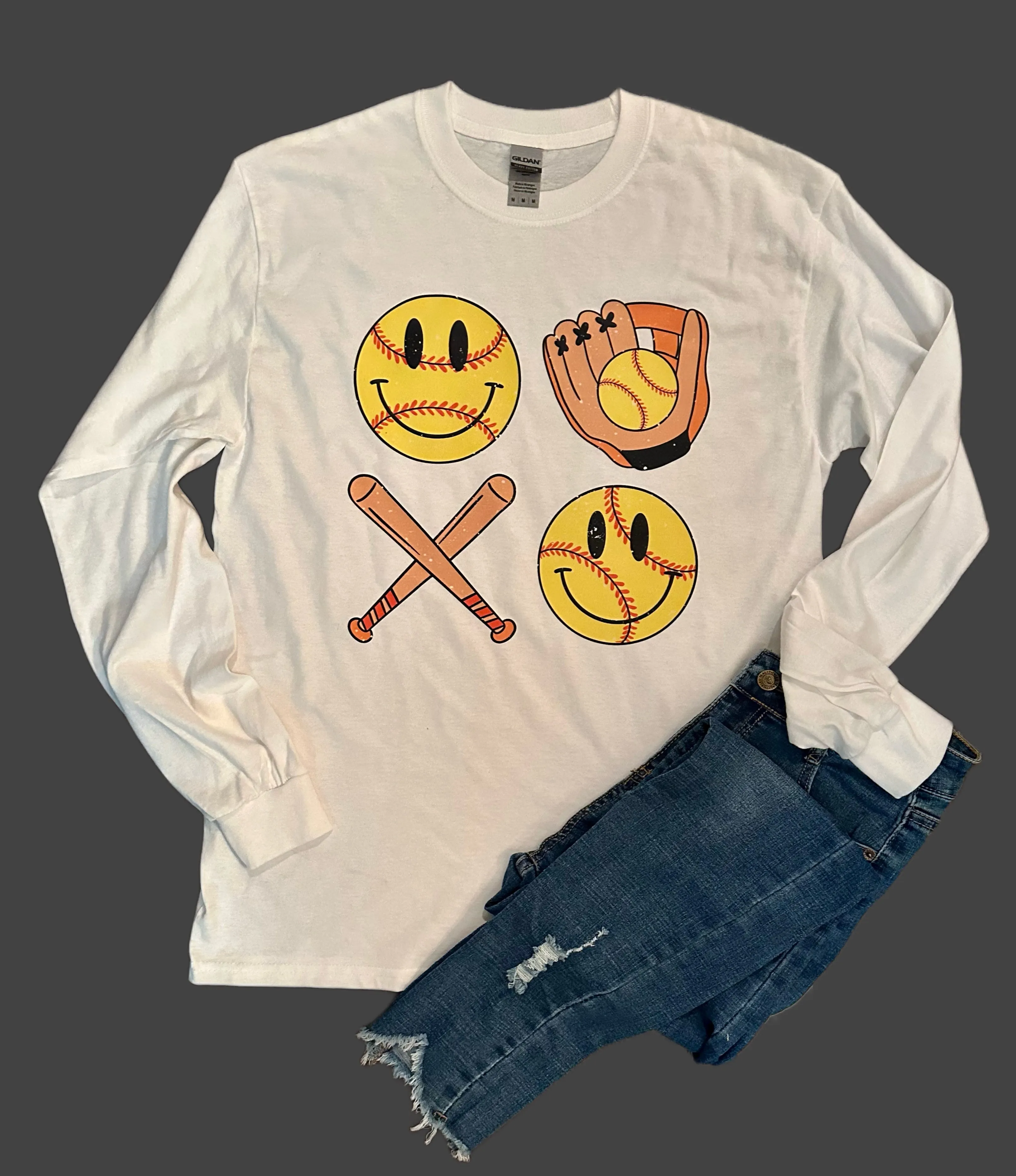 Smiley Face SOFTBALL Tops (Various Styles)